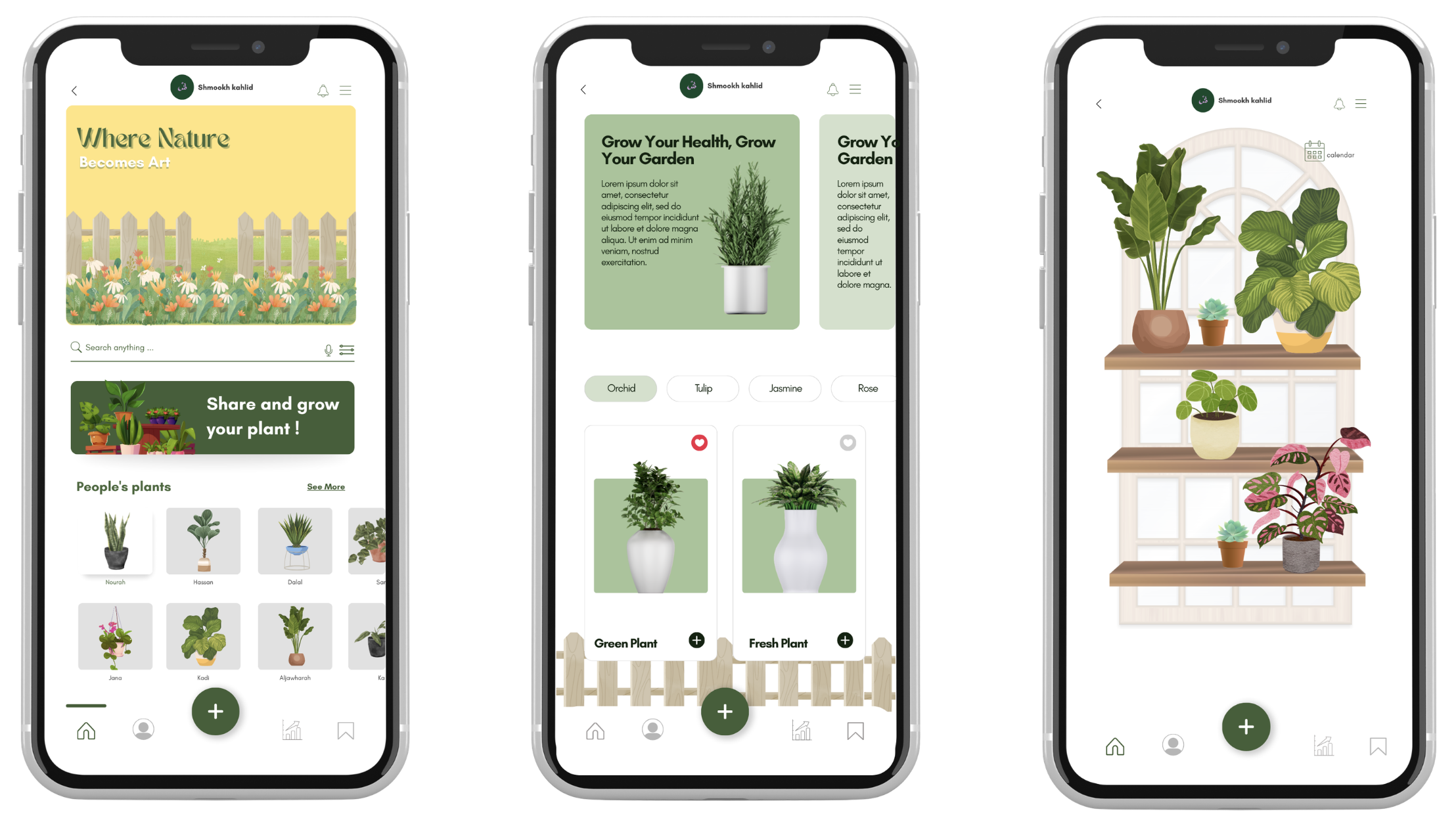 High-fidelity prototype of the Bloomind Garden mobile app